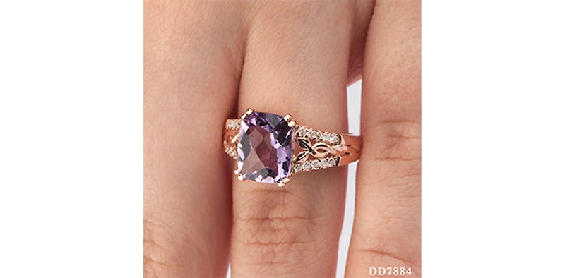 10K Rose Gold Pink Amethyst and Diamond Ring - 4.5