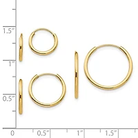 14k Polished Endless Hoop / Huggie / Sleeper 3 Pair Earring Set
