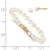 14K  4-5mm White Freshwater Cultured Pearl Bracelet and Earring Set