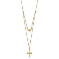 14k Polished 2-Strand Diamond Cut Cross and Heart with 2in. Ext. Necklace - 16-18 Inches