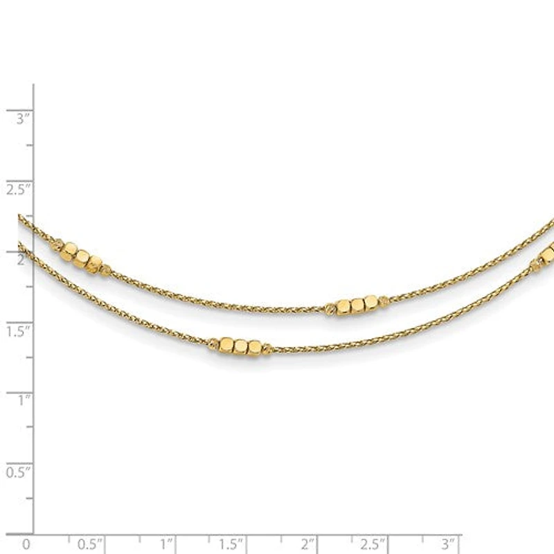 14K Polished D/C Beaded Double Strand with 1 inch ext. Necklace - 17-18 Inches