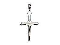 925 Sterling Silver 25mm x 15mm Flat Cross Charm with a Heart Center