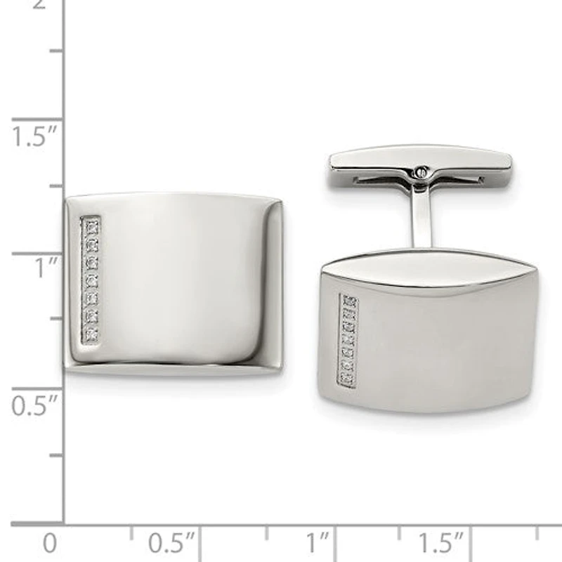 Stainless Steel Polished CZ Cufflinks