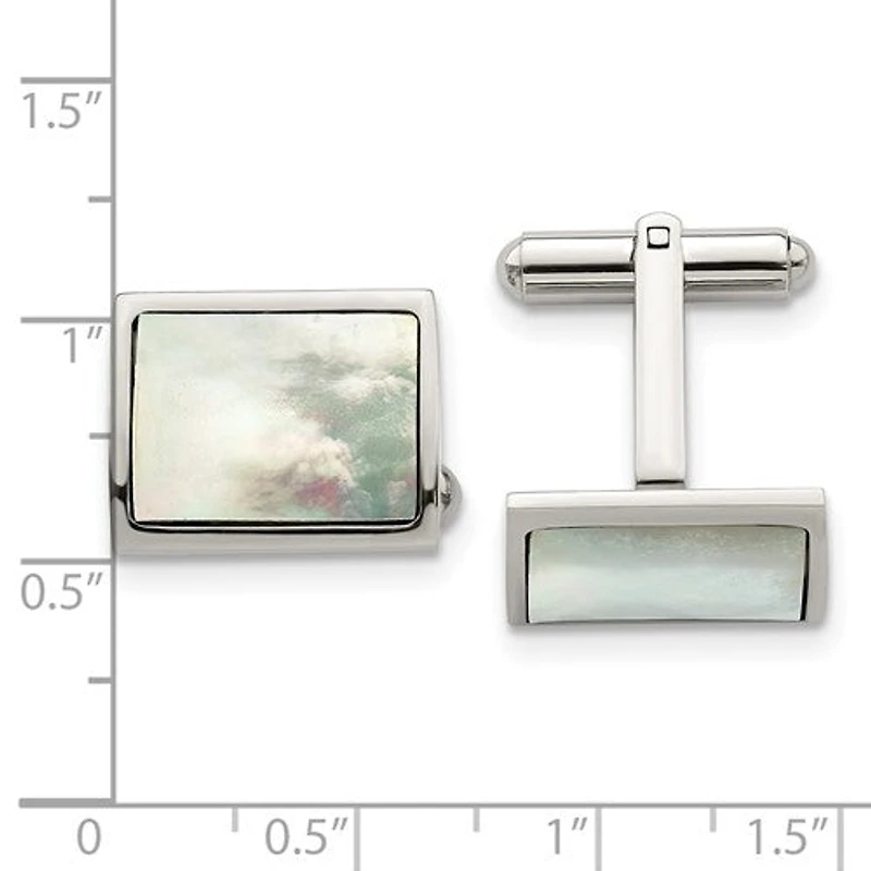 Stainless Steel Polished Mother Of Pearl Cufflinks
