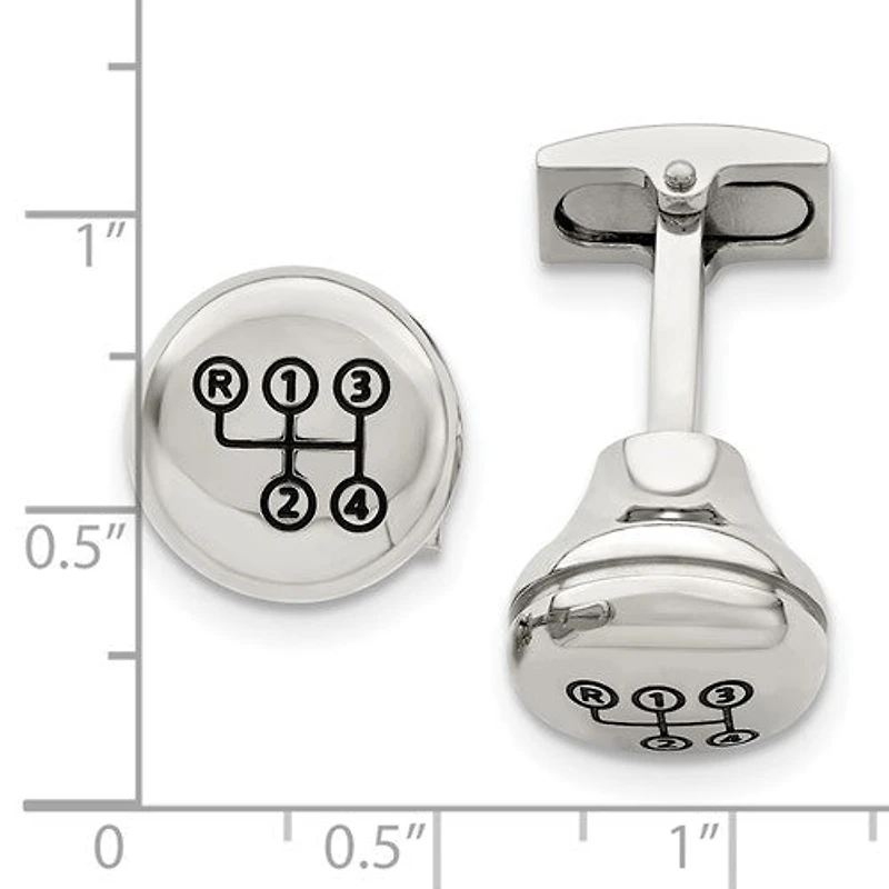Stainless Steel Polished Enameled Stick Shift Design Cufflinks