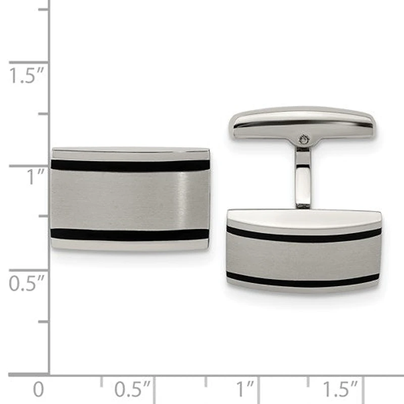 Stainless Steel Brushed and Polished Black Rubber Rectangle Cufflinks