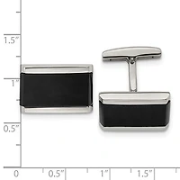 Stainless Steel Polished Black Onyx Rectangle Cufflinks