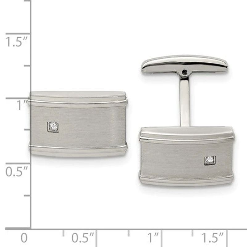 Stainless Steel Brushed and Polished CZ Cufflinks