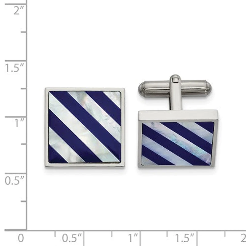 Stainless Steel Polished with Mother of Pearl and Blue Shell Inlay Cufflinks