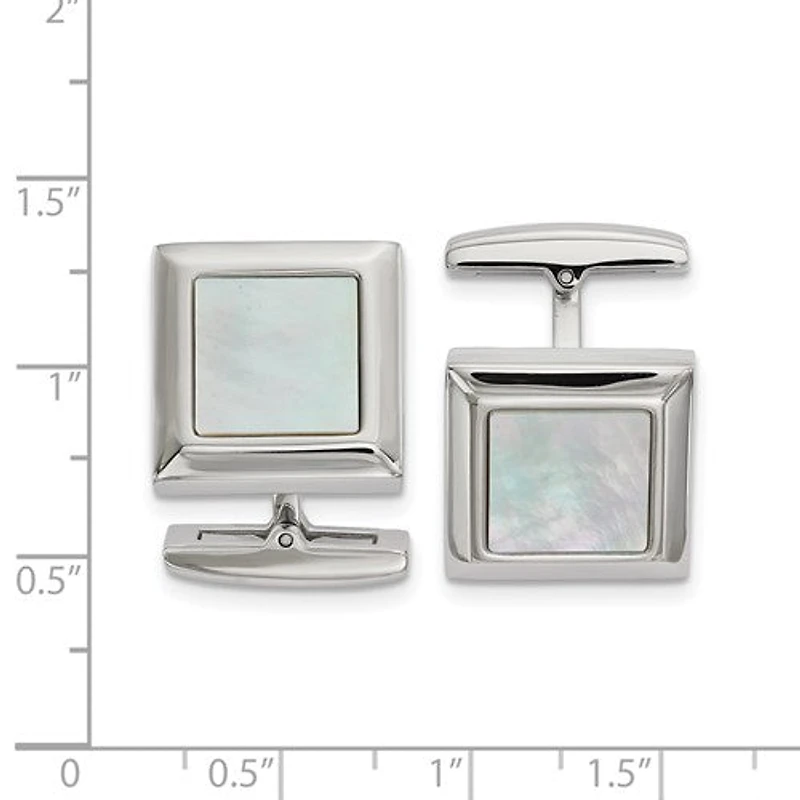 Stainless Steel Polished Mother of Pearl Square Cufflinks
