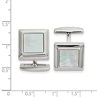 Stainless Steel Polished Mother of Pearl Square Cufflinks
