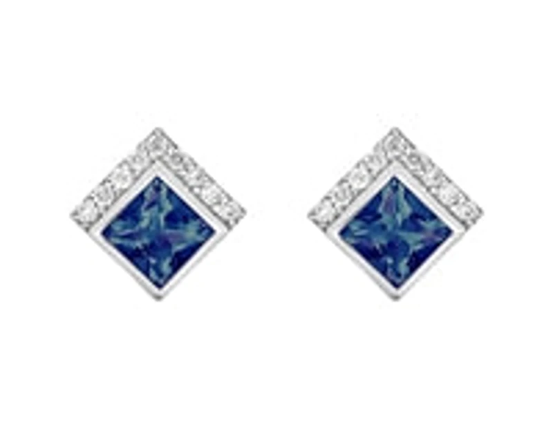 10K White Gold Created Alexandrite and Diamond  Earrings