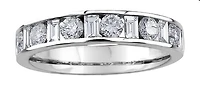 14K White Gold Baguette and Round Brilliant Cut Channel Set Diamond Band