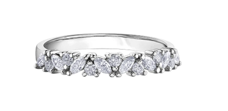 14K White Gold Marquise & Round Cut Diamond Band - 6.5