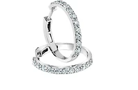 14K White Gold Lab Grown Diamond Claw Set Style Hoops - Carat Total /