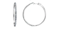 14K White Gold Lab Grown 1.00cttw Round Brilliant Diamond Claw Set Hoop Earrings - 1.00 Carat Total