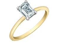 14K Lab Grown Emerald Cut Four Claw Diamond Ring