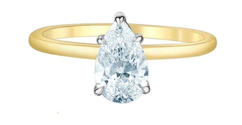 14K Lab Grown Pear Shape Five Claw Diamond Ring