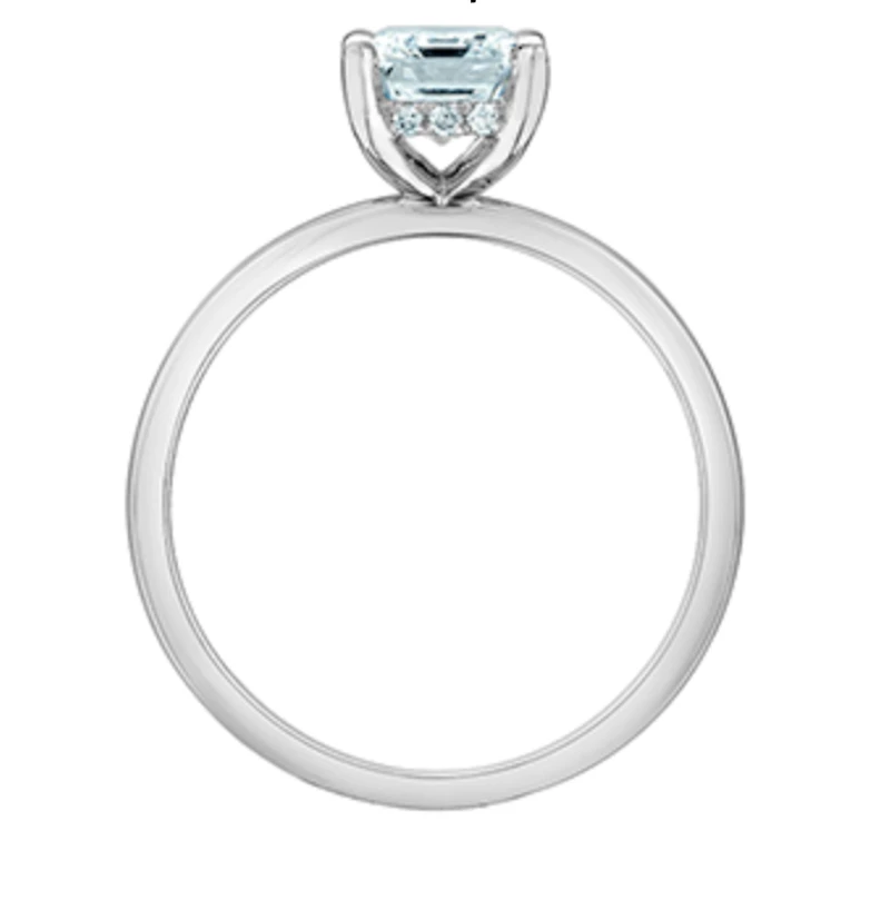 14K Lab Grown Emerald Cut Four Claw Diamond Ring