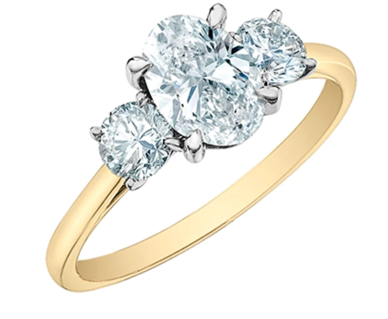 14K Lab Grown 3 Stone Oval & Round Brilliant Diamond Ring - Gold / 1.50 Carat Total