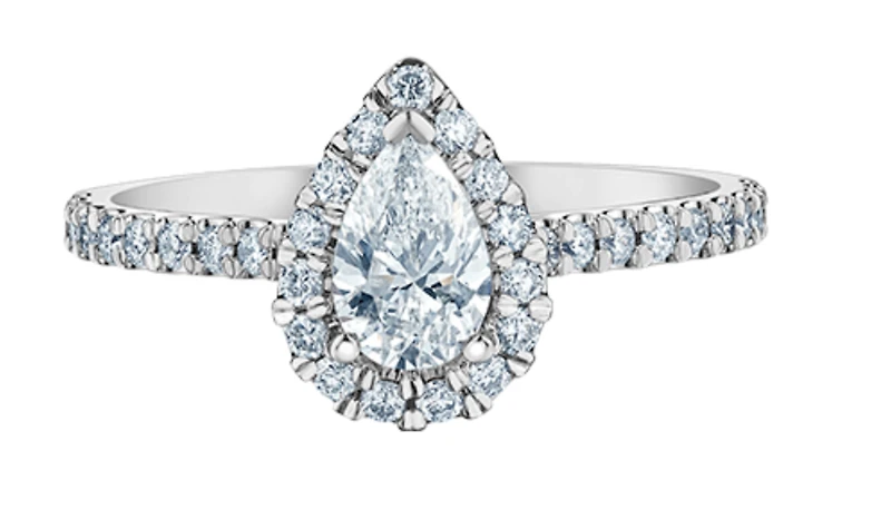 14K Lab Grown Pear Shape Halo Style Diamond Ring - Gold / Carat Total 4.5