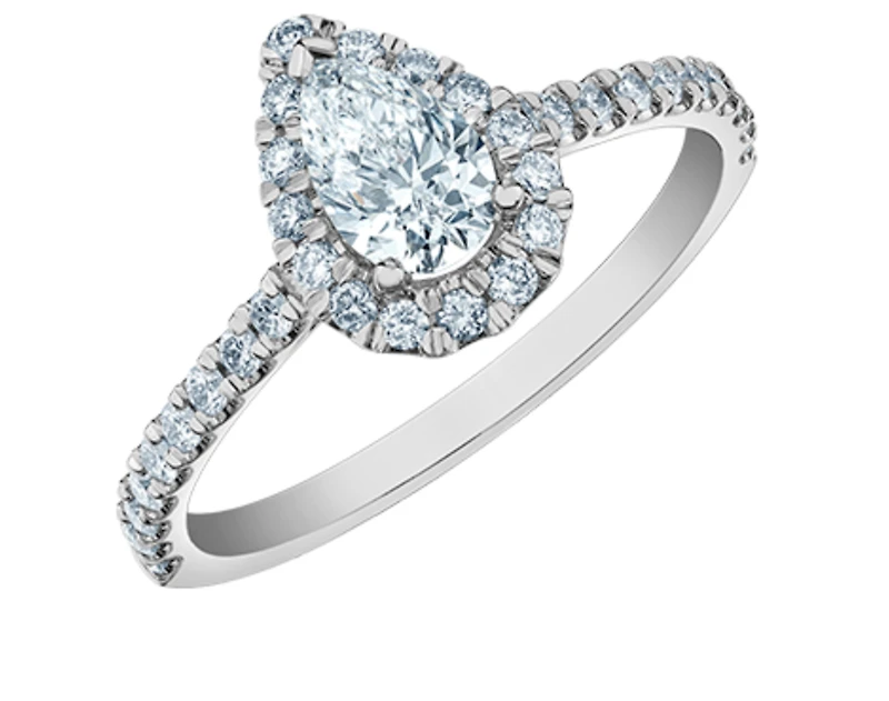 14K Lab Grown Pear Shape Halo Style Diamond Ring - Gold / Carat Total 4.5