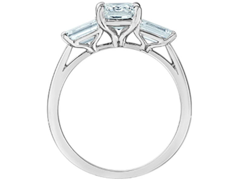 14K Lab Grown 3 Stone Emerald Cut Diamond Ring