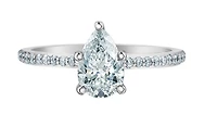 14K Lab Grown Pear Cut Solitaire and Round Brilliant Mount - Gold / Carat Weight
