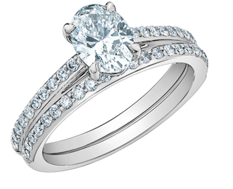 14K Lab Grown Oval Cut Solitaire and Round Brilliant Mount - Gold / Carat Weight