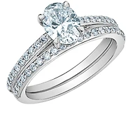 14K Lab Grown Oval Cut Solitaire and Round Brilliant Mount - Gold / Carat Weight