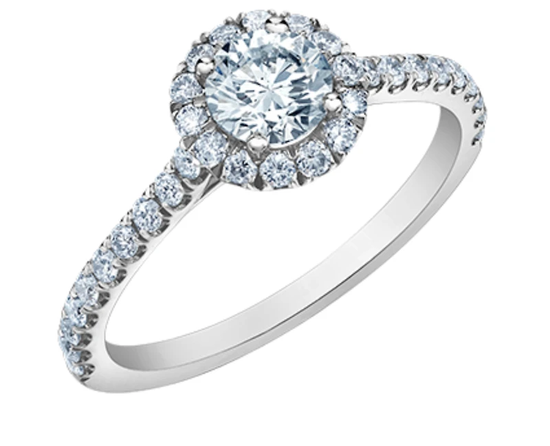 14K Lab Grown Round Brilliant Halo Style Diamond Ring - Gold / Carat Total