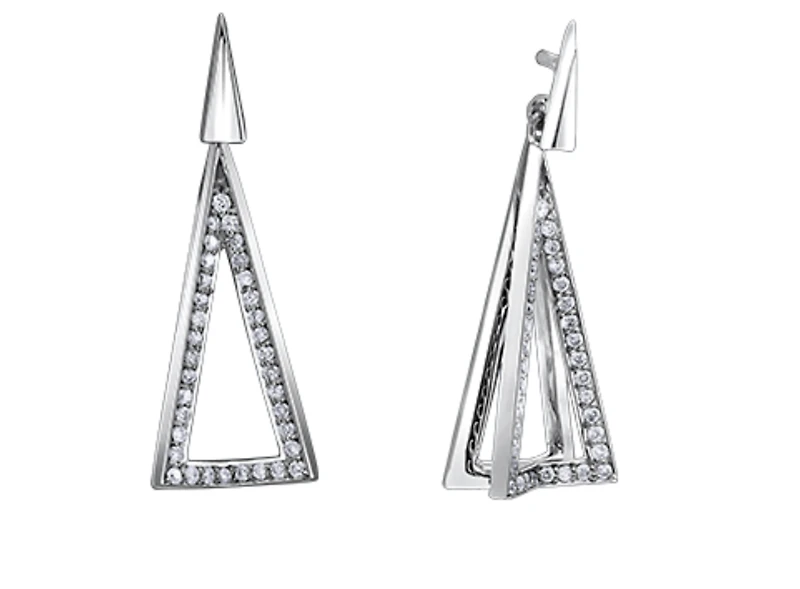 10K White Gold 0.20cttw Diamond Drop Geometric Earrings