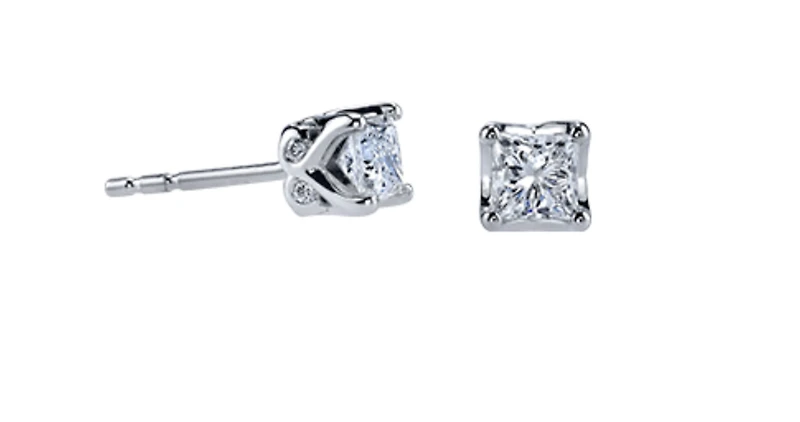 18K White Gold & Palladium Alloy ( hypoallergenic) Princess Diamond Stud Earrings