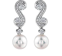 14K White Gold 8mm Cultured Pearl and 0.66cttw Diamond Earrings