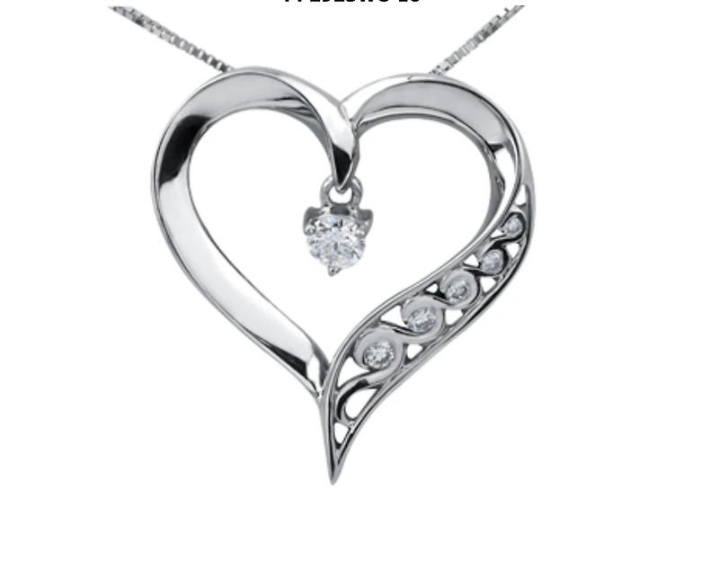 10K White Gold Heart Diamond Necklace
