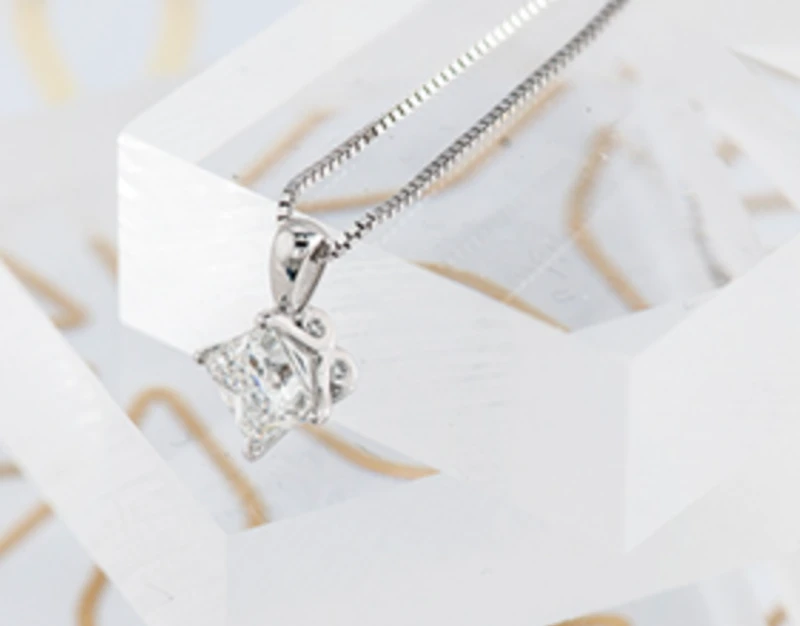 18K White Gold & Palladium Alloy (hypoallergenic) Princess Diamond Necklace - / Carat Weight