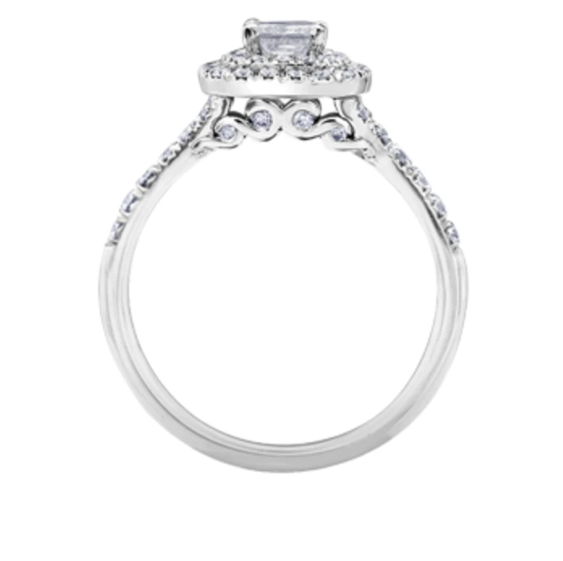 18K White Gold/Palladium Alloy (hypoallergenic) 0.91cttw Princess Double Halo Diamond Ring - Gold /