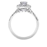 18K White Gold/Palladium Alloy (hypoallergenic) 0.91cttw Princess Double Halo Diamond Ring - Gold /