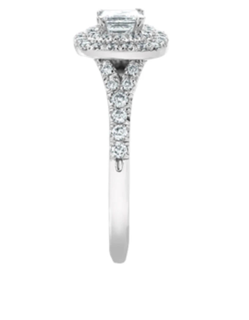 18K White Gold/Palladium Alloy (hypoallergenic) 0.91cttw Princess Double Halo Diamond Ring - Gold /