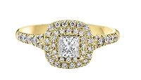 18K White Gold/Palladium Alloy (hypoallergenic) 0.91cttw Princess Double Halo Diamond Ring - Gold /