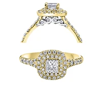 18K White Gold/Palladium Alloy (hypoallergenic) 0.91cttw Princess Double Halo Diamond Ring - Gold /