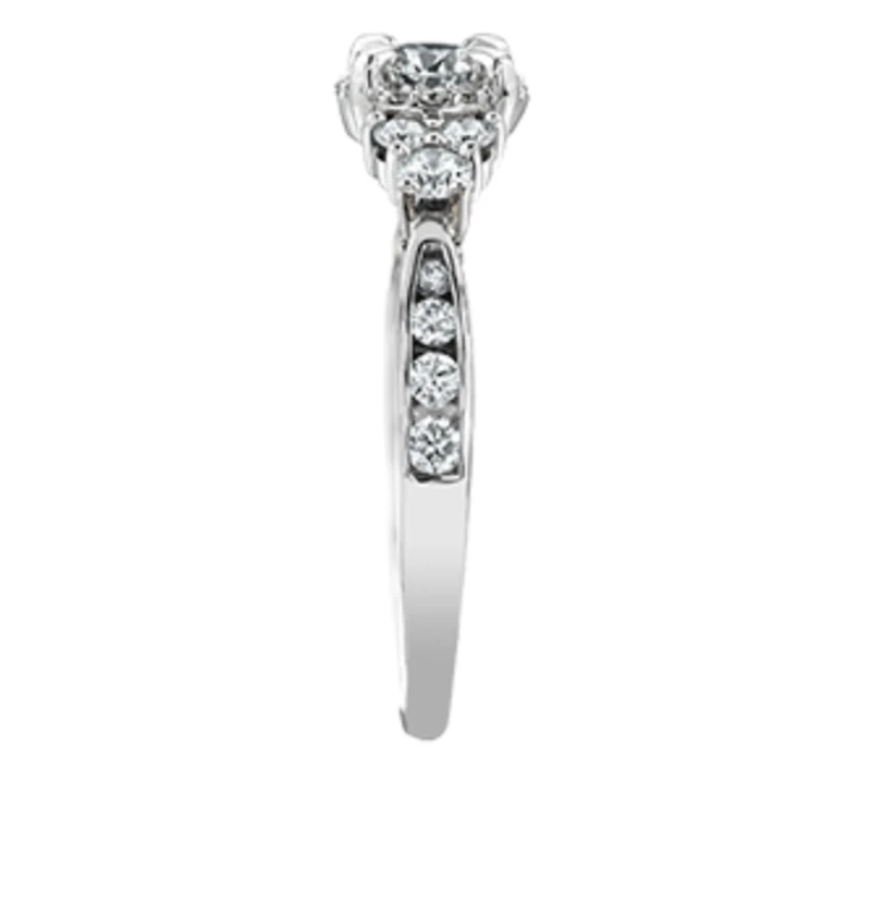 18K White Gold/Palladium Alloy (hypoallergenic) 1.00cttw Halo & Channel Set Diamond Ring - Gold /