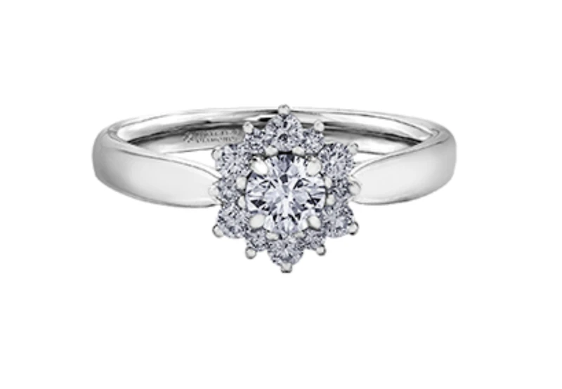 18K White Gold/Palladium Alloy (hypoallergenic) 0.60-1.66cttw Round Brilliant Flower Halo Diamond Ring - Gold / 0.60 Carat Total