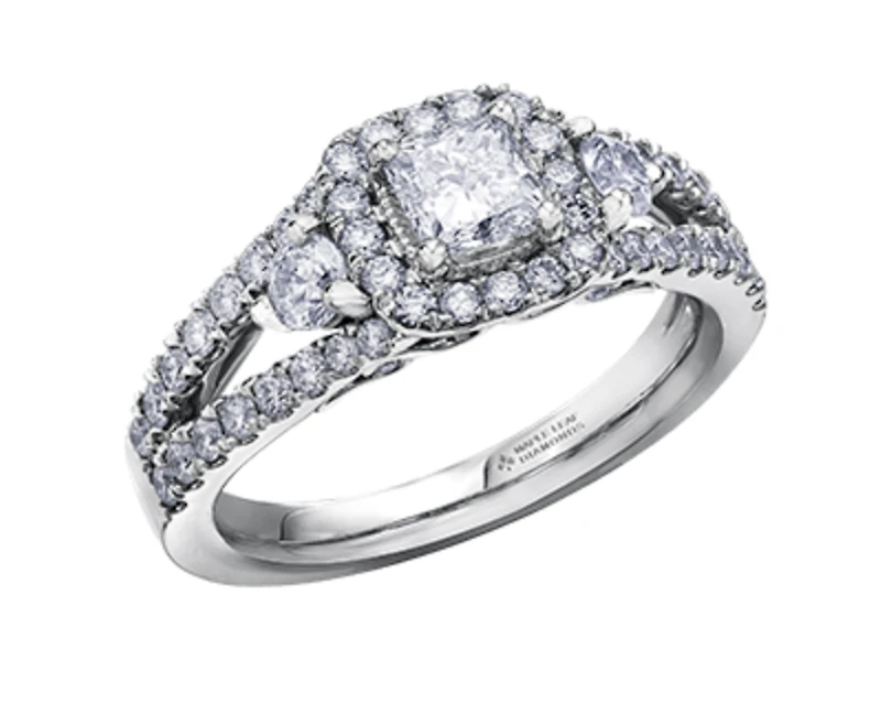 18K White Gold/Palladium Alloy (hypoallergenic) 1.60cttw Princess Halo Diamond Ring - Gold /
