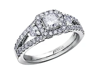 18K White Gold/Palladium Alloy (hypoallergenic) 1.60cttw Princess Halo Diamond Ring - Gold /