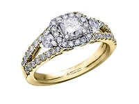 18K White Gold/Palladium Alloy (hypoallergenic) 1.60cttw Princess Halo Diamond Ring - Gold /