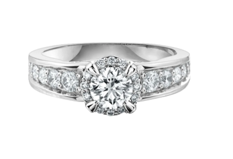 18K White Gold/Palladium Alloy (hypoallergenic) Halo & Channel Set Diamond Ring - Gold /
