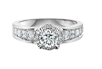 18K White Gold/Palladium Alloy (hypoallergenic) Halo & Channel Set Diamond Ring - Gold /