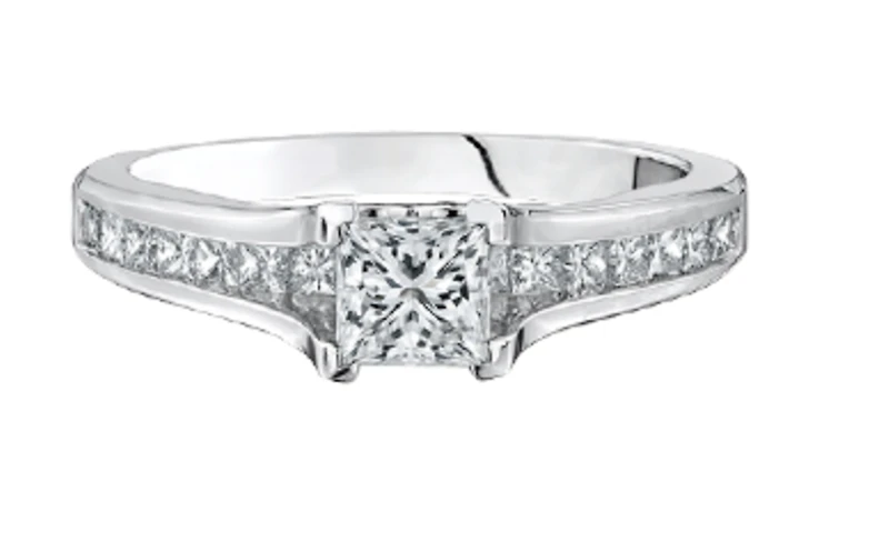 18K White Gold/Palladium Alloy (hypoallergenic) 1.21cttw Princess Channel Set Diamond Ring - Gold /