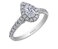 18K White Gold/Palladium Alloy (hypoallergenic) 1.00cttw Pear Shape Halo Diamond Ring - Gold /